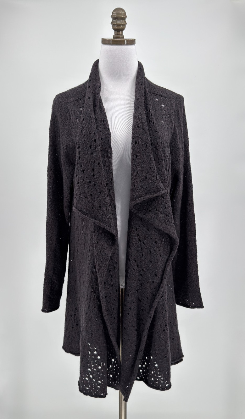 Eileen Fisher Gray Open Front Knit Merino Wool Draped Cardigan Sweater Sz XL